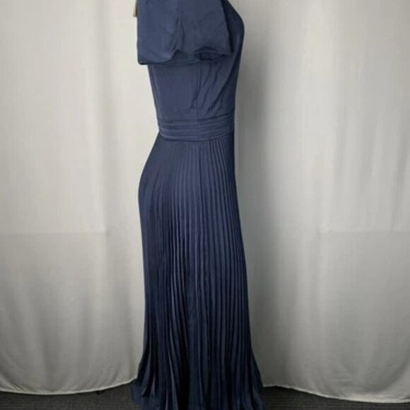 NEW BA&SH Womens Maxi Dress Marine Blue Size S Woopy Pleated V-Neck Navy - Picture 9 of 10